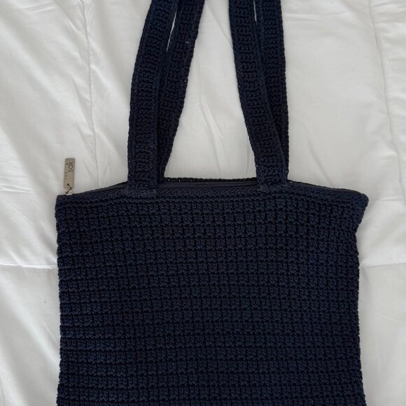 The Sak Purse Navy Blue Crochet Shoulder Bag Handbag Double Strap - Picture 1 of 5